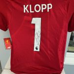 Liverpool Premier League Champions Embroidered 2018/19 0n front of shirt signed by Jürgen Klopp