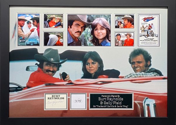 Smokey & the Bandit montage signed by Burt Reynolds & Sally Field,  professionally framed