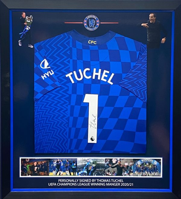 Chelsea shirt personally signed by Manager Thomas Tuchel professionally framed