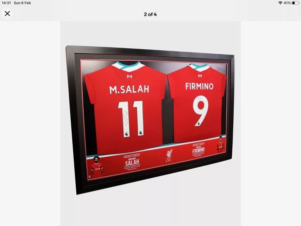 Liverpool Football Shirts Signed by Mohamed Salah, & Firmino 20/21 Dual  Professionally Framed