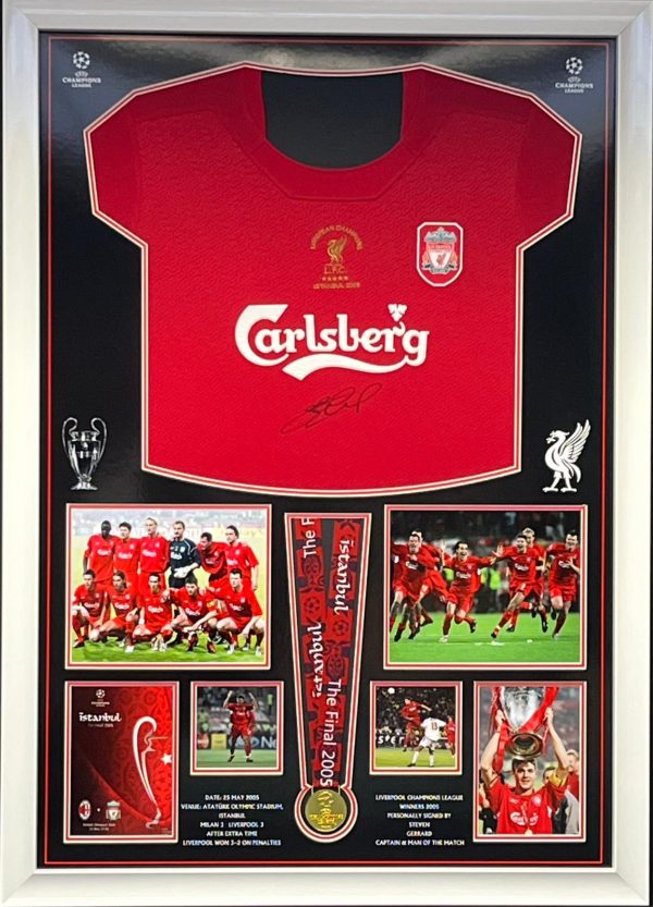 2005 Champions League final replica shirt signed by Steven Gerrard With winners medal in quality frame
