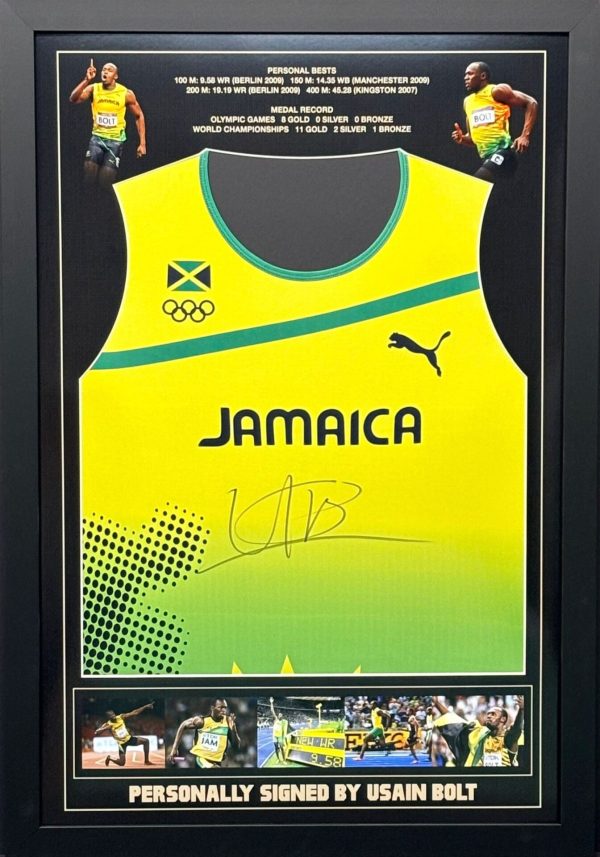 Usain Bolt Running Vest Signed in Framed Display