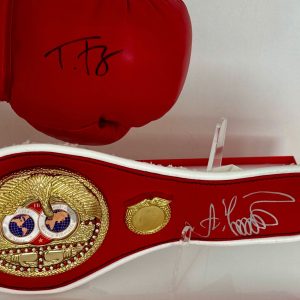 Usyk And Fury Hand signed IBF Mini Boxing Belt And Boxing  Glove In Display Case